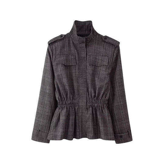 Damen Taillierte Übergangsjacke mit Tunnelzug-Taillierung und Stehkragen Shop Nory