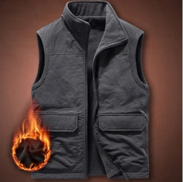 Herren Thermische Fleeceweste mit winddichter Nylonaußenschicht, hohem Stehkragen und Multifunktionstaschen Shop Nory