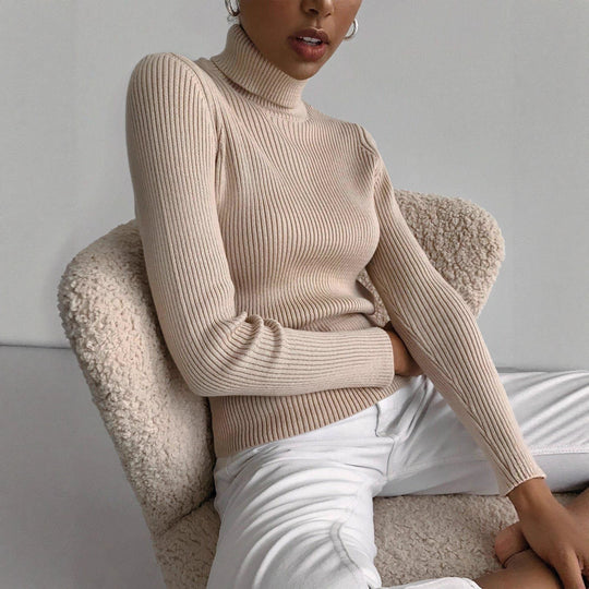 Damen Figurbetonter Rippstrick-Rollkragenpullover Shop Nory