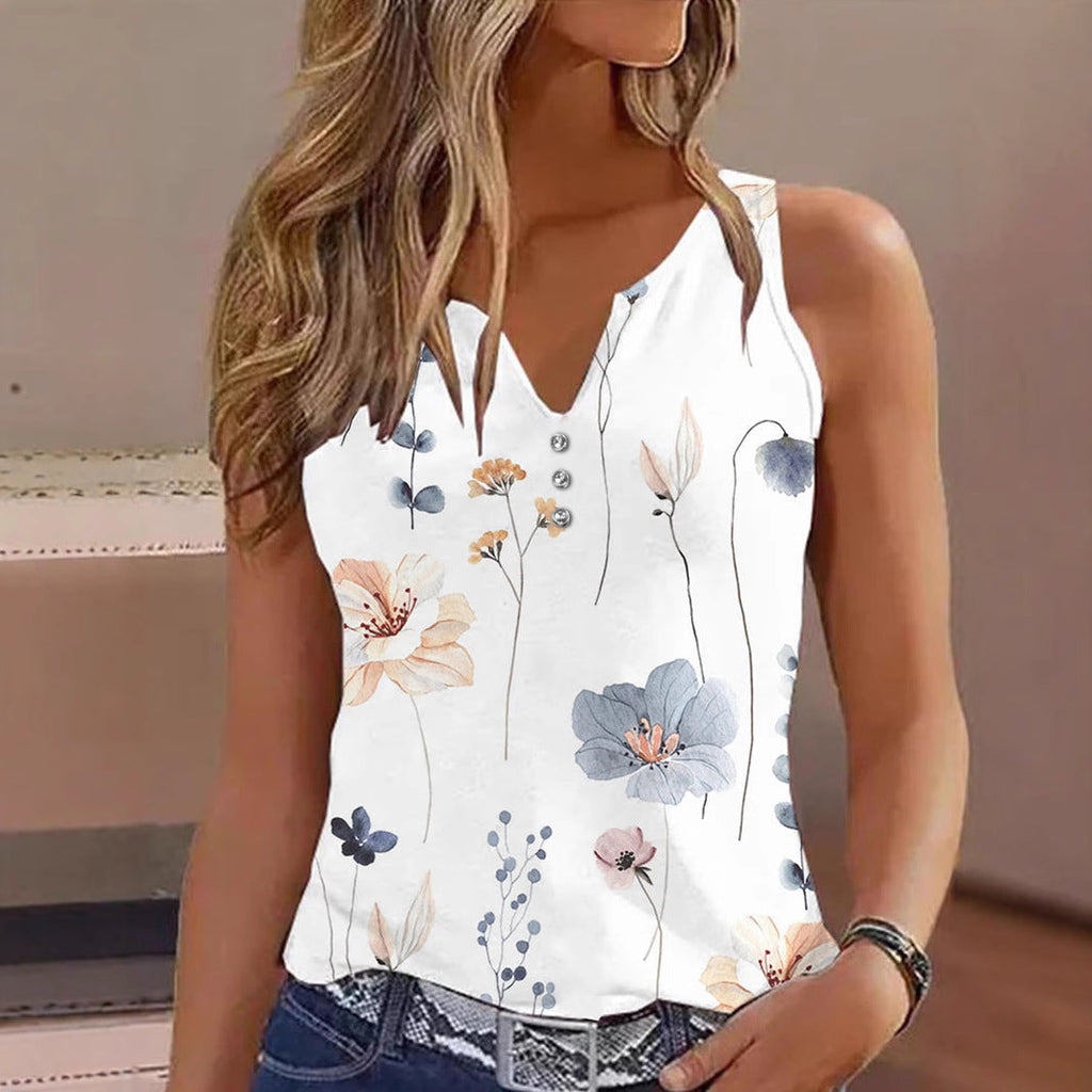 Damen Modisches ärmelloses Oberteil mit V-Ausschnitt und Glitzerprint Shopnory