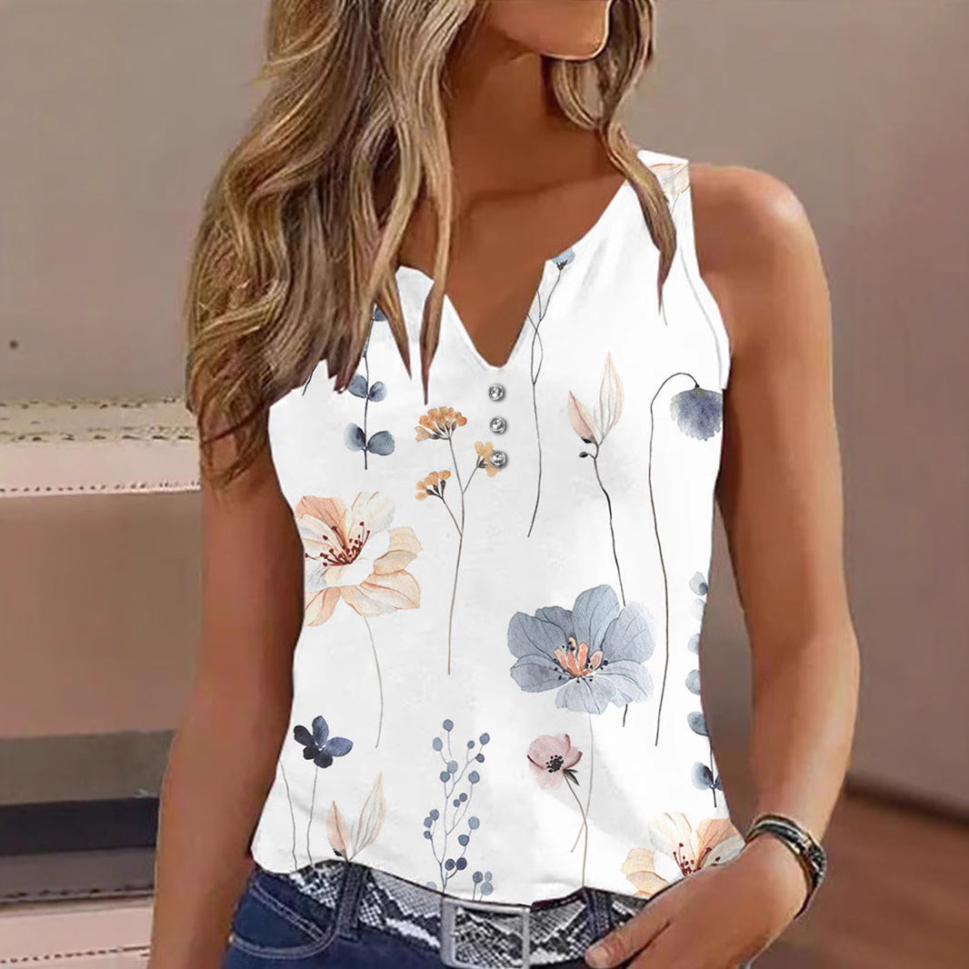Damen Modisches ärmelloses Oberteil mit V-Ausschnitt und Glitzerprint Shopnory