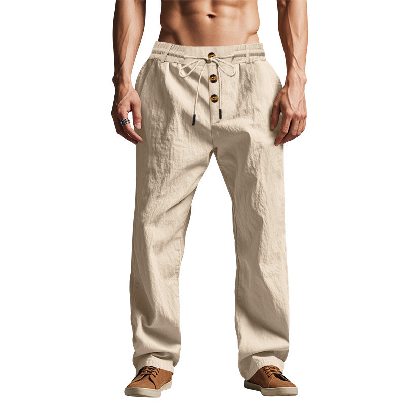 Herren nan Relaxhose im Leinenlook mit dekorativer Knopfleiste und Tunnelzugbund