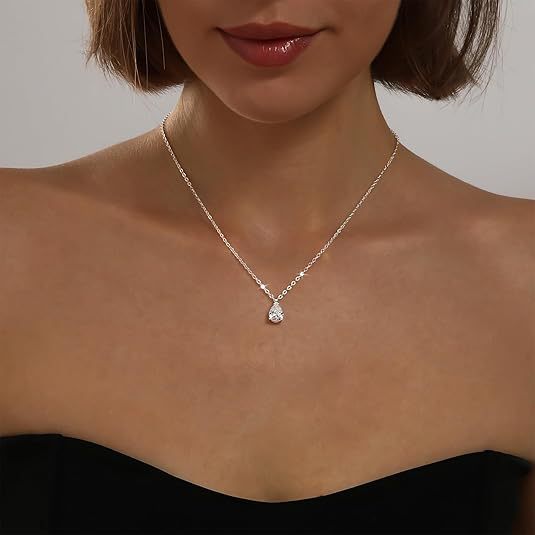 Damen Halskette mit tropfenförmigem Zirkonia-Anhänger und eleganter Gliederkette Shop Nory