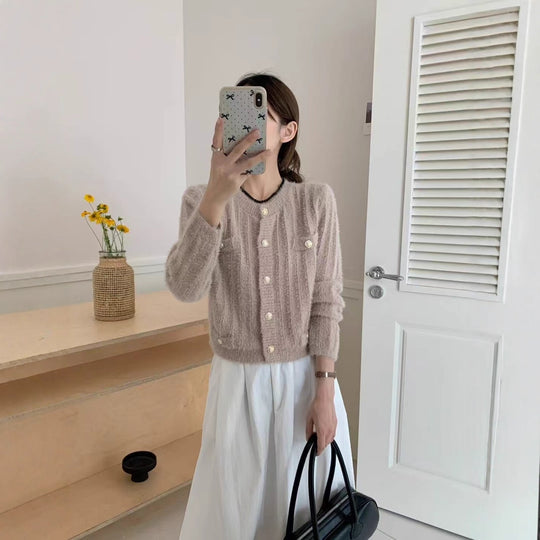 Damen Flauschiger Cardigan mit perligen Knöpfen Shop Nory