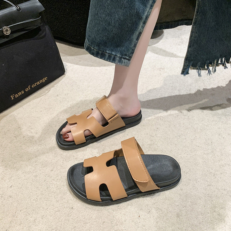 Damen komfortable Veloursleder-Sandalen mit verstellbarem Klettverschluss und rutschfester Sohle Shopnory