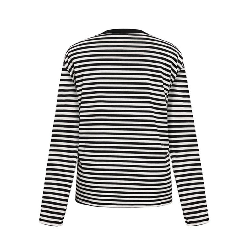 Damen Gestreiftes Langarm-Henleyshirt mit Knopfleiste und Grafikpatches Shop Nory