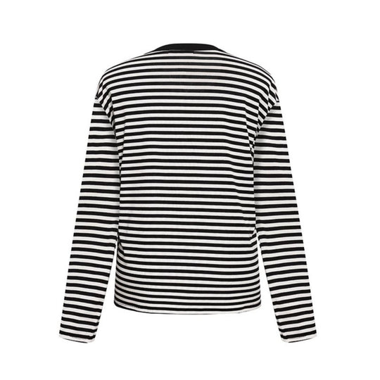 Damen Gestreiftes Langarm-Henleyshirt mit Knopfleiste und Grafikpatches Shop Nory