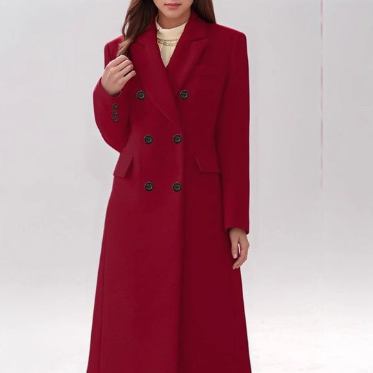 Damen nan langer doppelreihiger Wollmixmantel mit Reverskragen und Pattentaschen Shop Nory