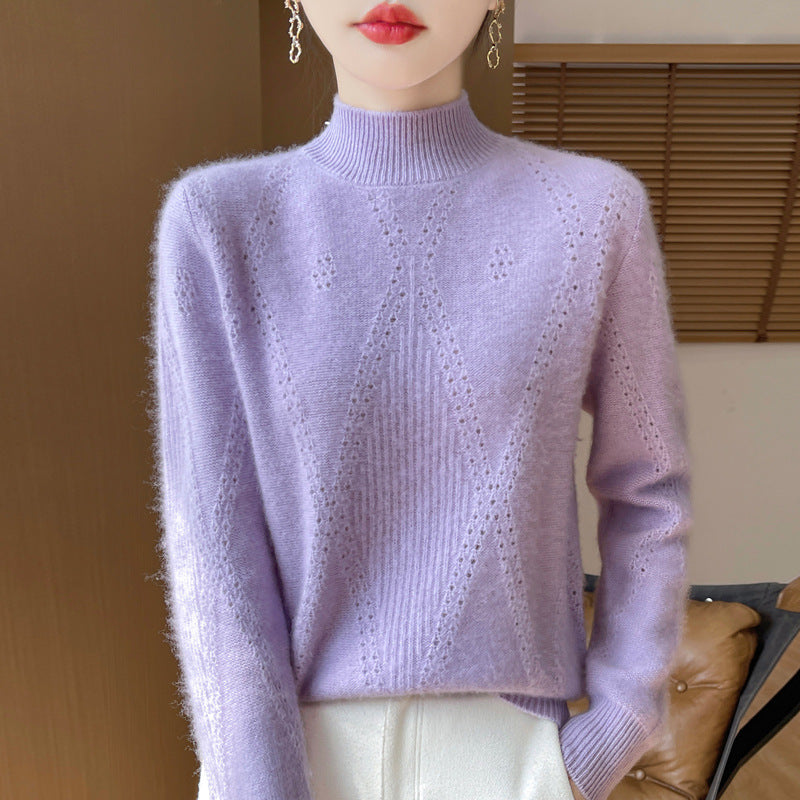 Damen Leichter Mockneck-Feinstrickpullover mit Ajour-Chevron und kaschmirweichem Finish Shop Nory