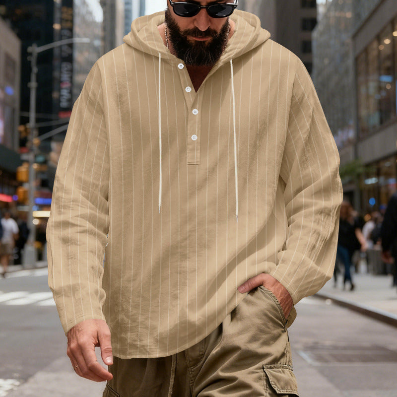Herren Leichtes Kapuzen-Henleyhemd mit feinen Nadelstreifen Shop Nory
