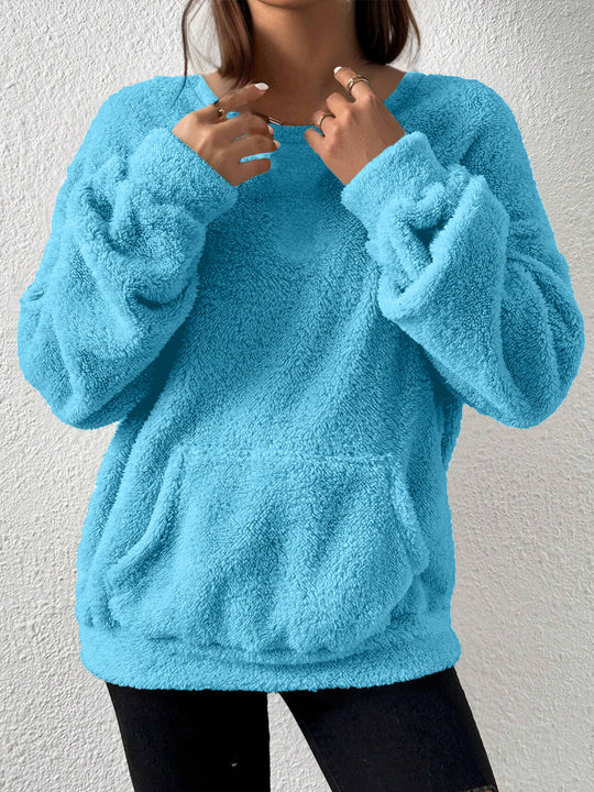 Damen Kuscheliger Teddy-Fleece-Pullover mit Kängurutasche Shop Nory