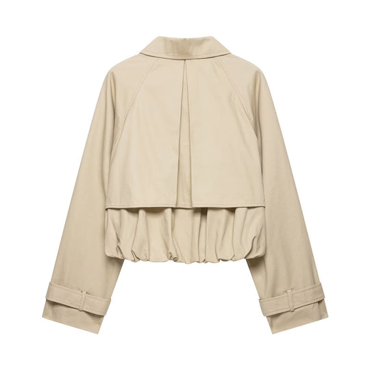 Damen Kurzgeschnittene Trenchjacke im Boxy‑Schnitt mit Raffung und verstellbaren Manschetten Shop Nory