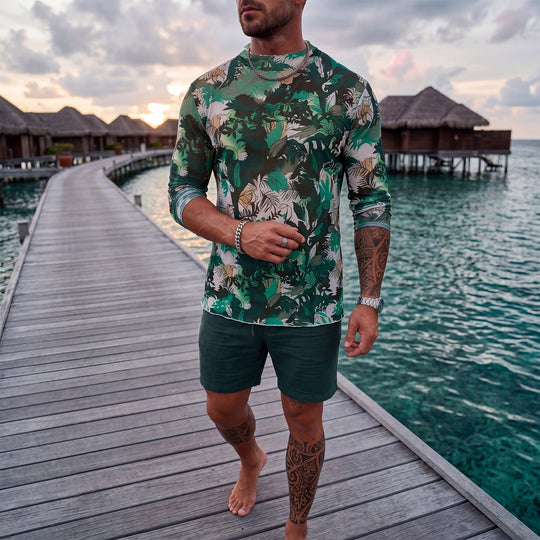 Herren Langarm-Badeoberteil mit floralem Design