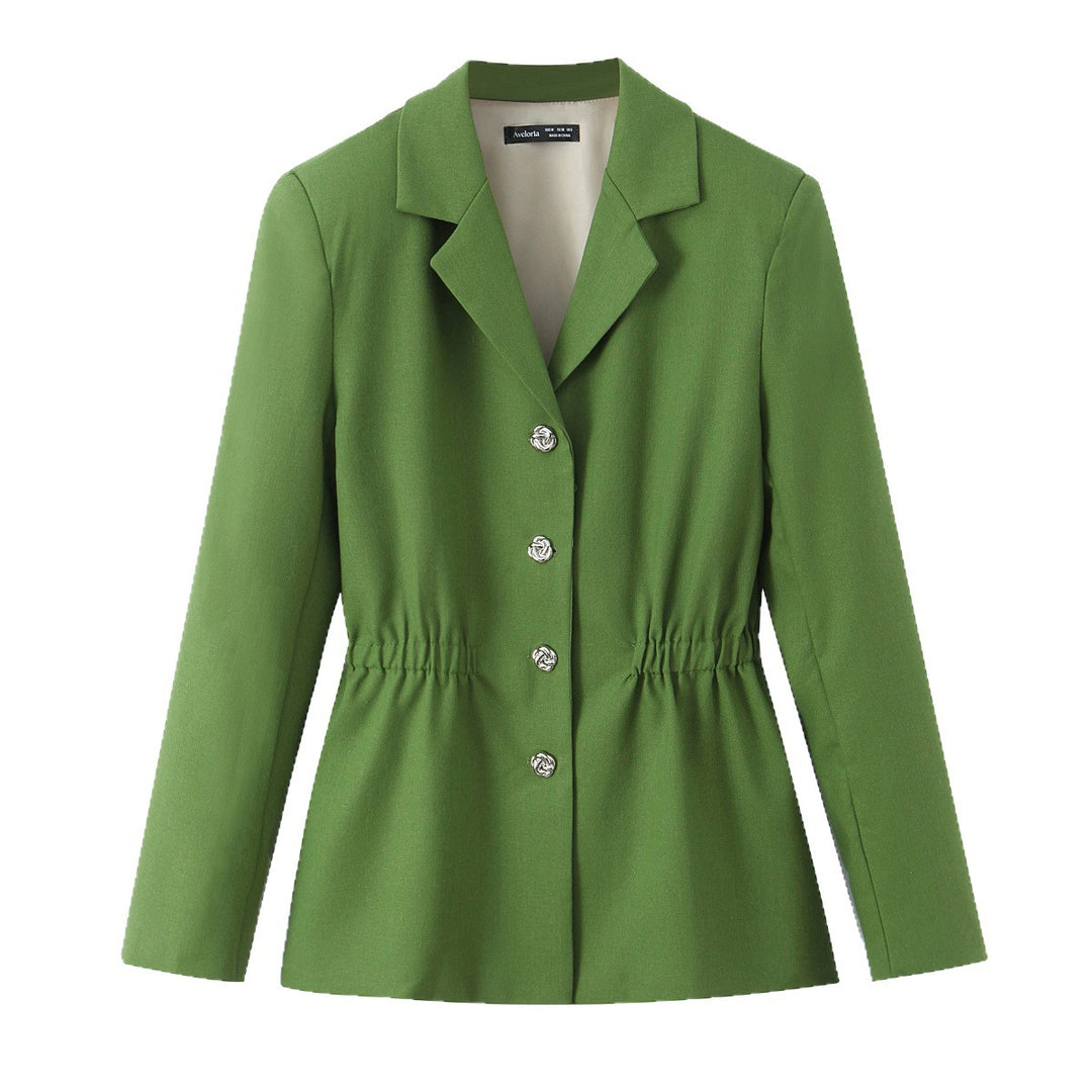 Damen Taillierter Blazer mit Tunnelzug-Taille, Reverskragen und Schmuckknöpfen Shop Nory
