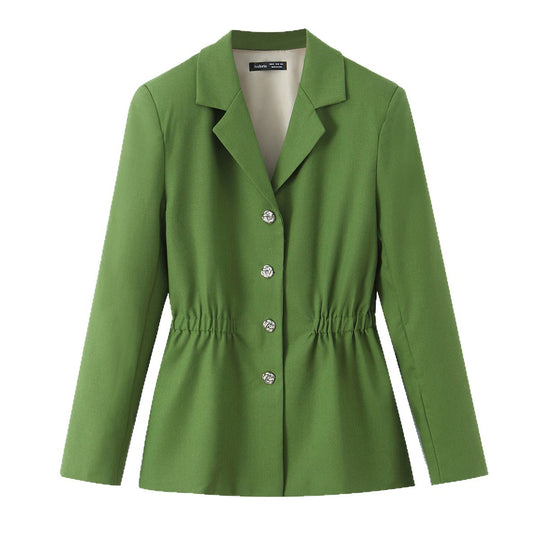 Damen Taillierter Blazer mit Tunnelzug-Taille, Reverskragen und Schmuckknöpfen Shop Nory