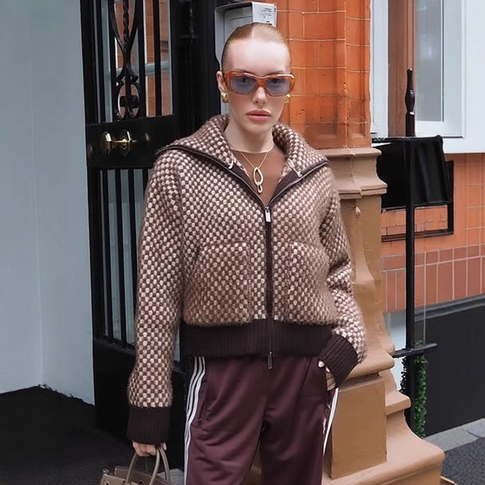 Damen Kurzgeschnittener Strick-Zipcardigan mit Kapuze und Strukturmuster Shop Nory