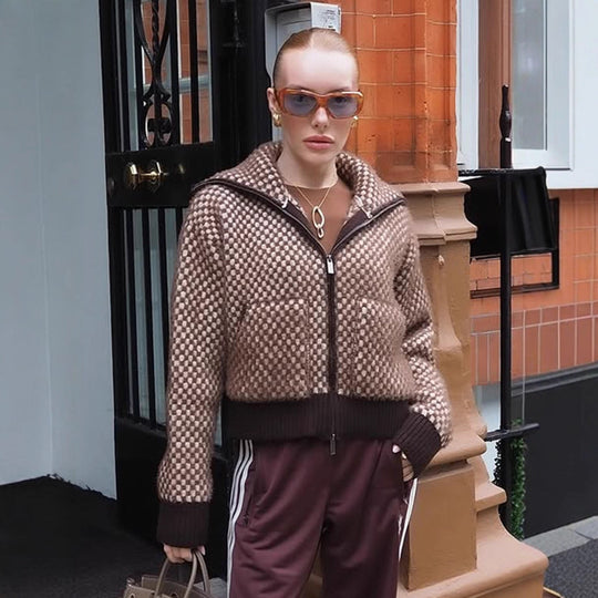 Damen Kurzgeschnittener Strick-Zipcardigan mit Kapuze und Strukturmuster Shop Nory