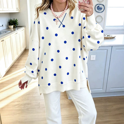 Damen Oversize-Sweatshirt mit Puffärmeln, Polka-Dots und Seitenschlitzen Shop Nory