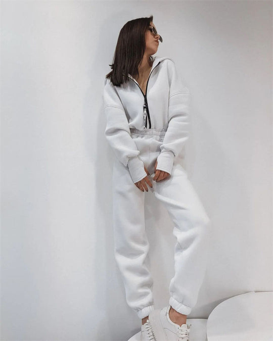 Damen Taillierter Kapuzen-Sweat-Jumpsuit mit Reißverschluss und elastischem Taillenbund Shop Nory