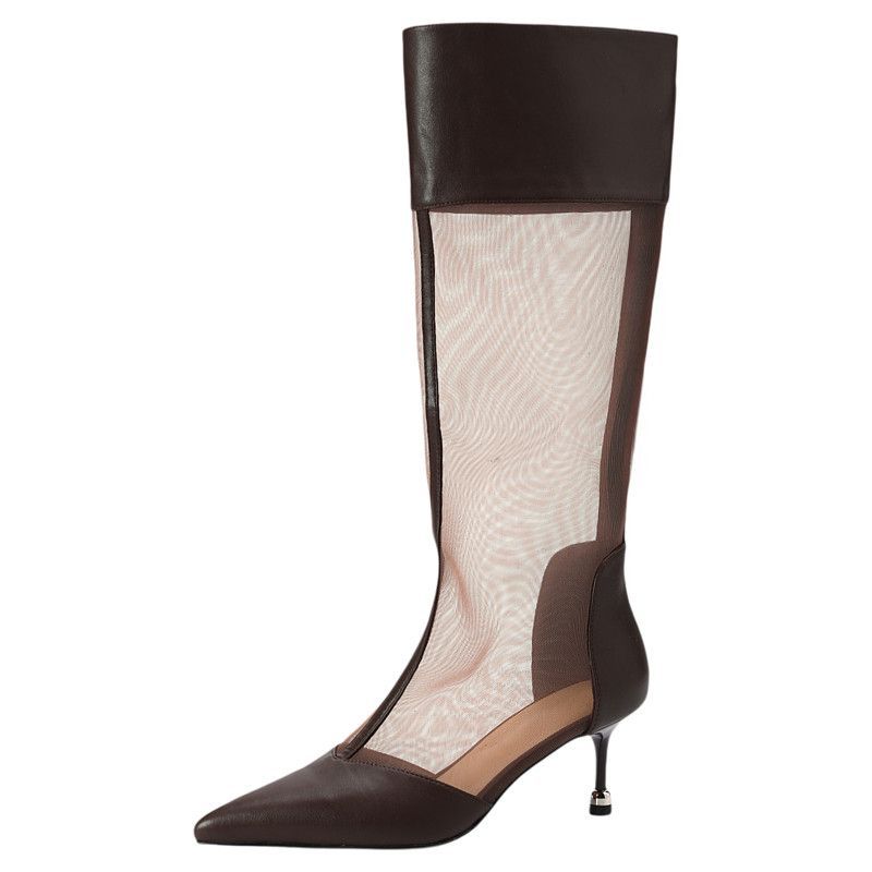 Damen Kniehohe Mesh-Stiefel mit spitzer Zehenpartie und sculpted Metall-Absatz Shop Nory