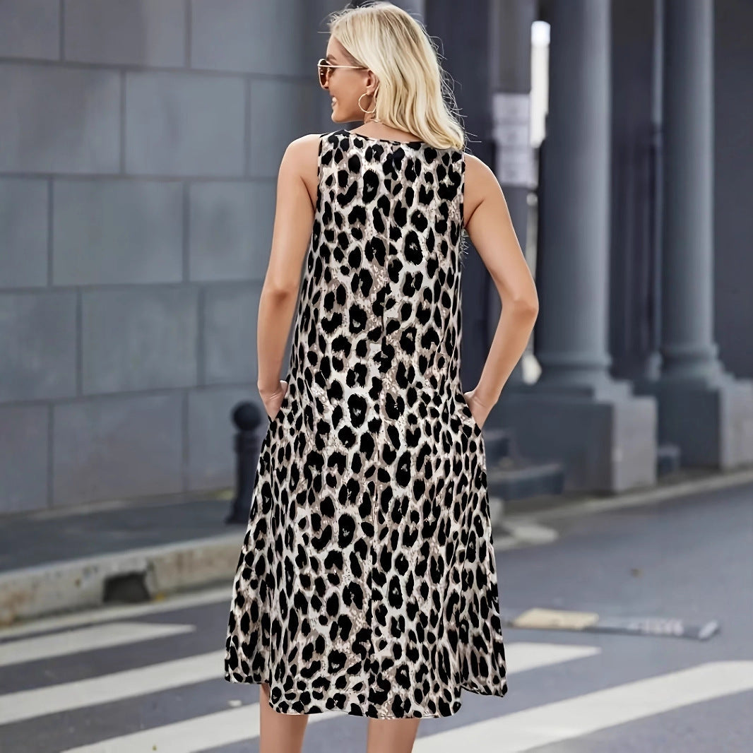 Damen Sommerkleid mit trendigem Leopardenmuster und praktischen Taschen