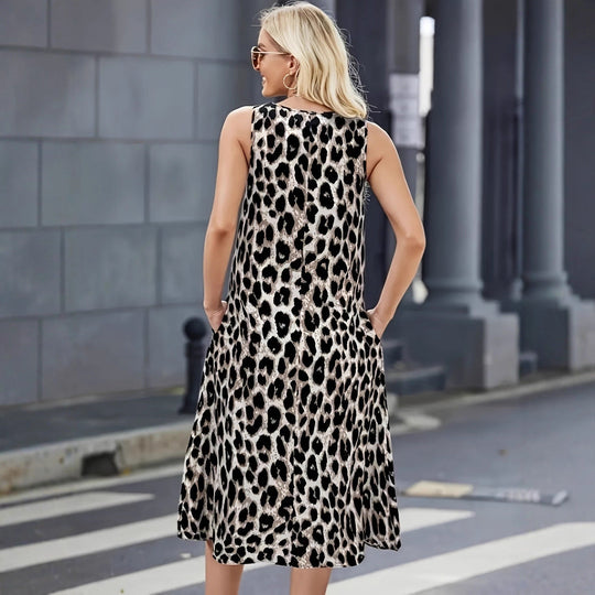 Damen Sommerkleid mit trendigem Leopardenmuster und praktischen Taschen