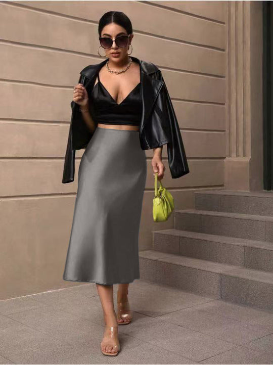 Damen Satin Rock mit schwingendem Saum und elegantem Schnitt
