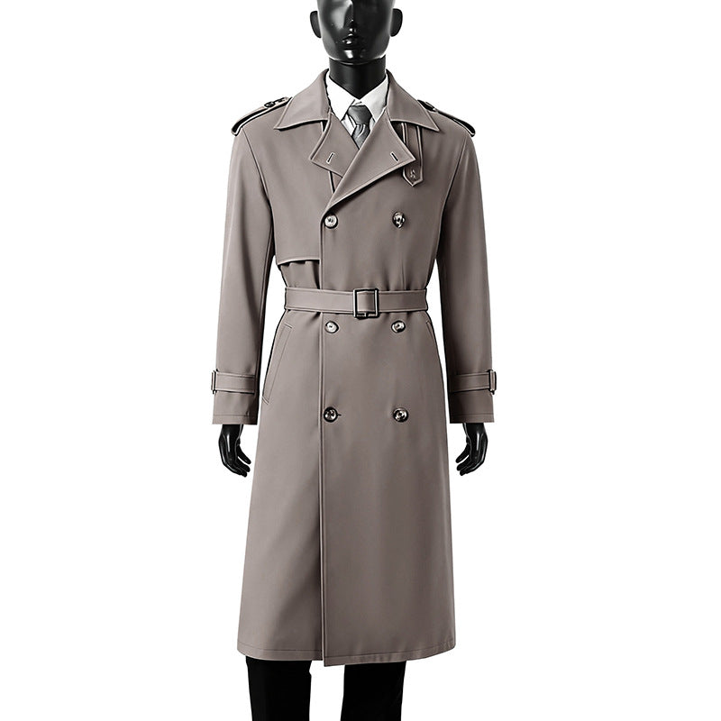 Herren Doppelreihiger Trenchcoat mit abnehmbarem Taillengürtel und Schulterklappen Shop Nory