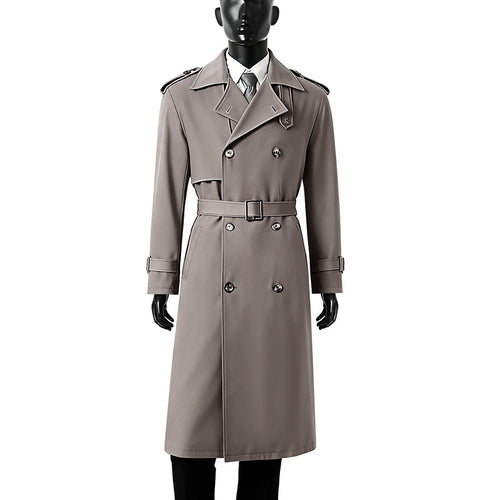 Herren Zeitloser Doppelreihiger Trenchcoat mit Taillengürtel, Schulterklappen und Manschettenriemen Shop Nory