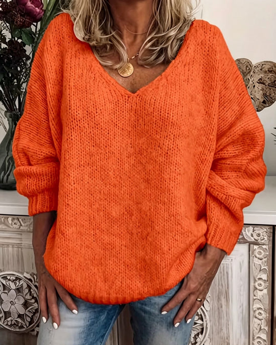 Damen Legerer V-Ausschnitt Pullover aus feiner Waffelstrickstruktur mit überschnittener Schulter Shop Nory