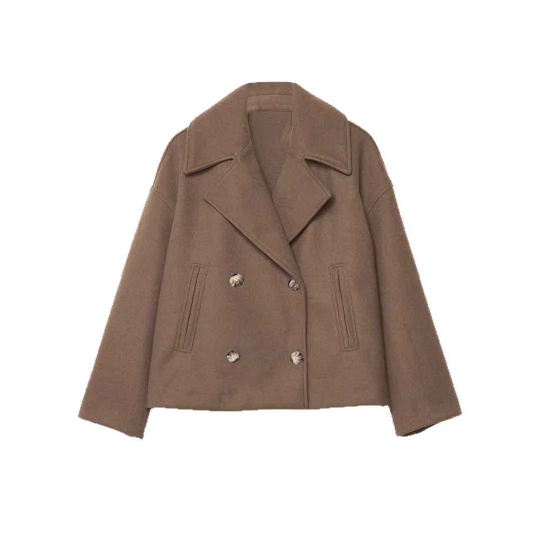 Damen Kurzer Doppelreihiger Wollmix-Mantel mit Oversize-Revers Shop Nory