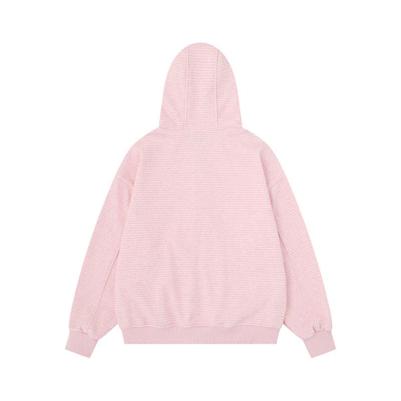 Unisex Gestreifte Kapuzen-Sweatjacke mit Reißverschluss und Kängurutaschen Shop Nory