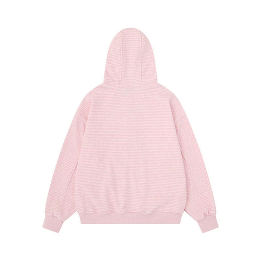 Unisex Gestreifte Kapuzen-Sweatjacke mit Reißverschluss und Kängurutaschen Shop Nory