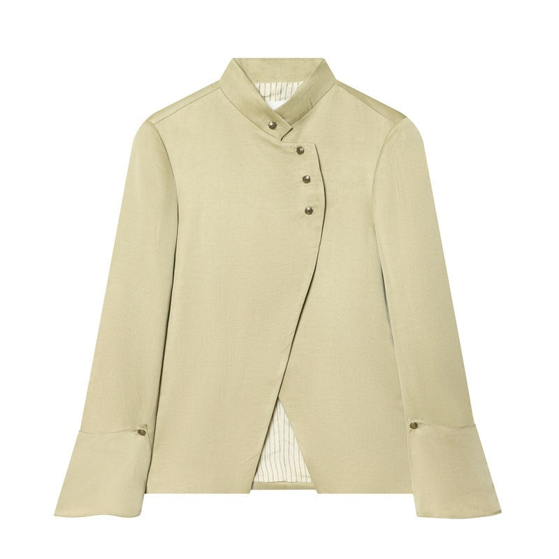 Damen Asymmetrische Blusenjacke mit Stehkragen und ausgestellten Manschetten Shop Nory