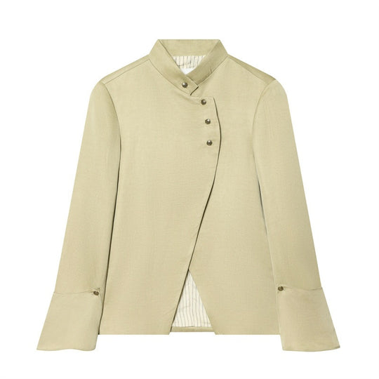 Damen Asymmetrische Blusenjacke mit Stehkragen und ausgestellten Manschetten Shop Nory