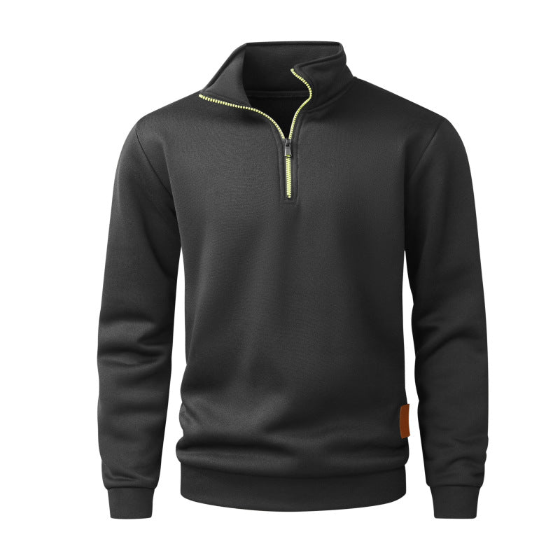 Herren Halber Reißverschluss-Fleecepullover mit Stehkragen, melierter Struktur & elastischen Bündchen Shop Nory