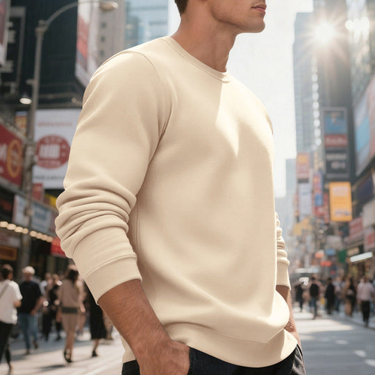 Herren lässiger Rundhals-Sweatshirt aus hochwertigem Baumwollmix mit strukturiertem Material