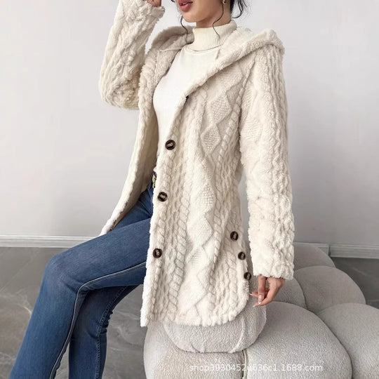 Damen Kapuzen‑Teddyjacke mit Knopfleiste und strukturierter Oberfläche Shop Nory
