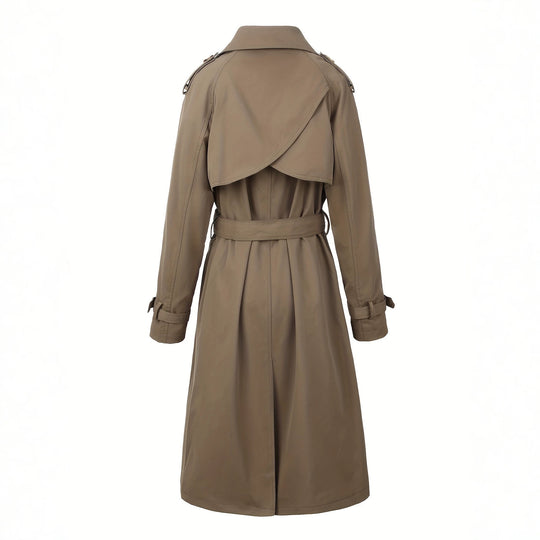 Damen Langer Doppelreihiger Trenchcoat mit Taillengürtel und Epauletten Shop Nory