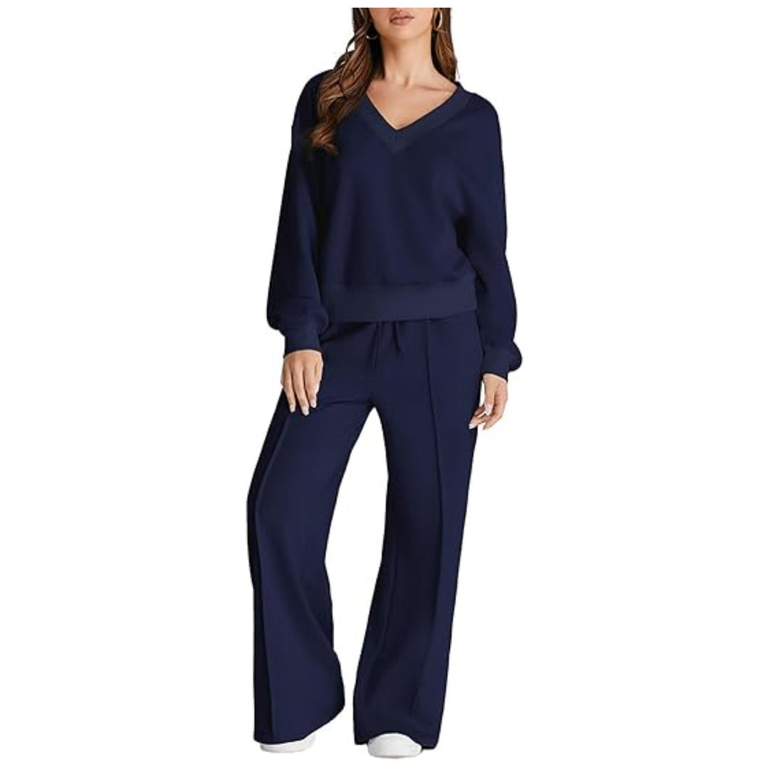 Damen Lässiges V-Ausschnitt Freizeit-Set mit weiter Jogginghose Shop Nory