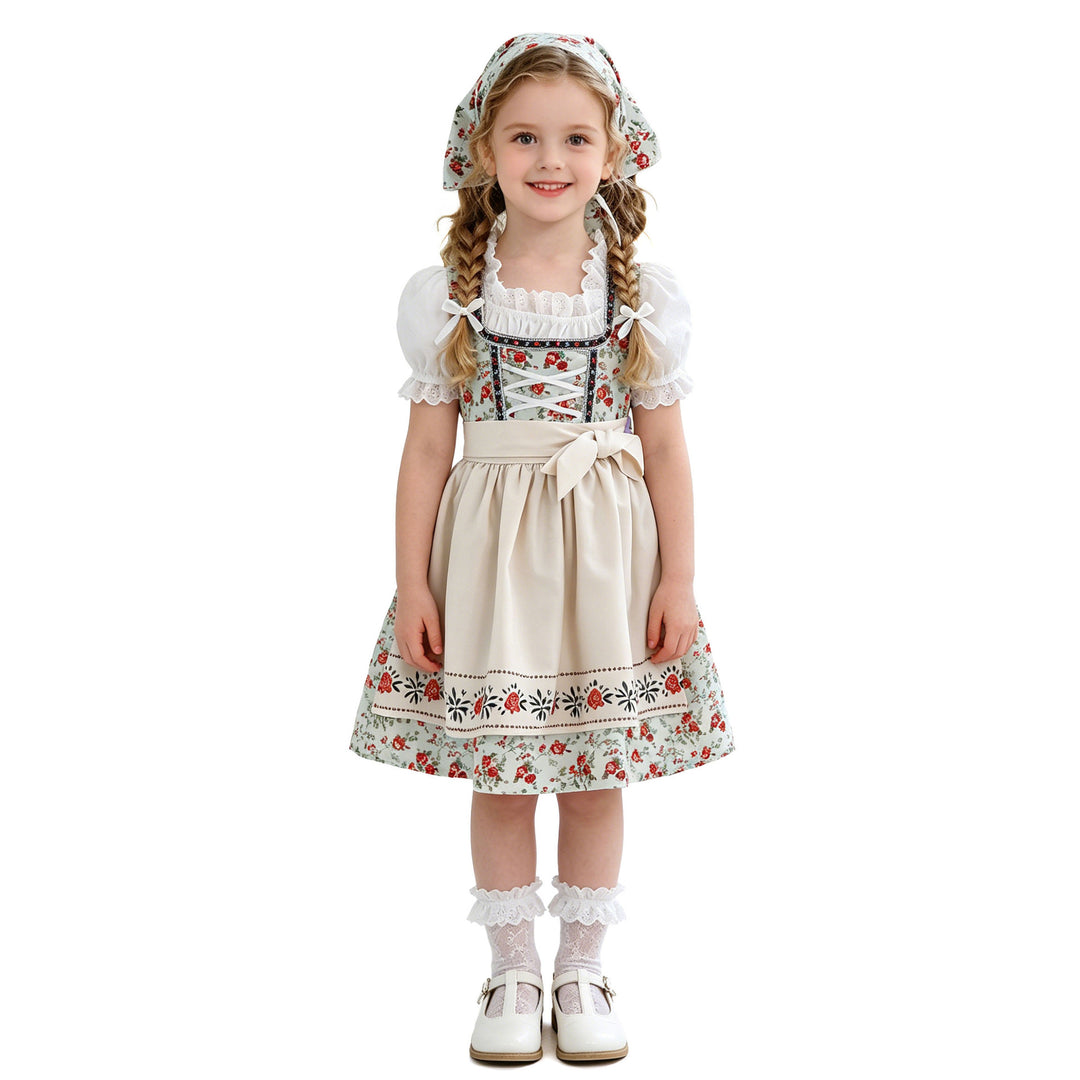 Damen nan Kinderdirndl Trachtenkleid mit Spitzenbluse Schürze und Kopftuch Shop Nory