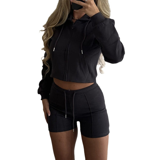 Damen nan lässiges Sweatshirt- und Short-Set mit dekorativen Schleifen-Applikationen, hohem Rundhalsausschnitt und Tunnelzugbund Shop Nory