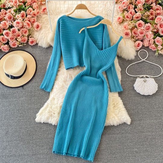 Damen Modisches Strickkleid- und Oberteil-Set Shop Nory