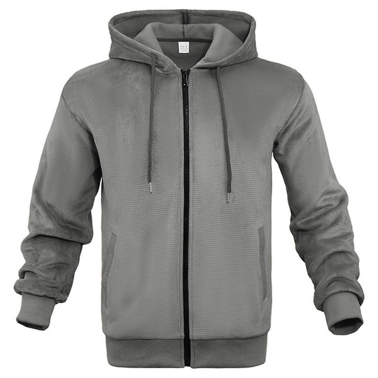 Herren Strukturiertes Kapuzen-Sweatshirt mit Vollzip, Seitentaschen und Rippbündchen Shop Nory