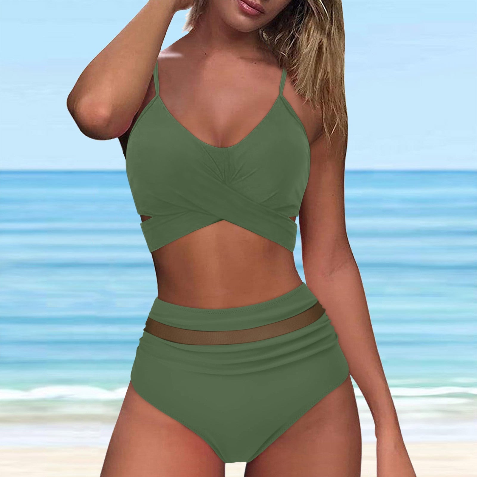 Damen High-Waist Bikini Set mit modischem Wickel-Oberteil