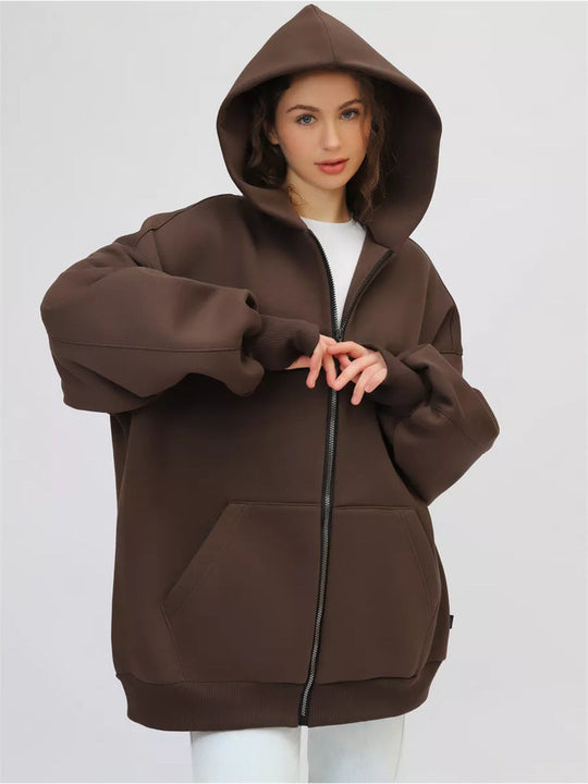 Damen lässiger Oversized Zip-Hoodie mit tiefen Taschen