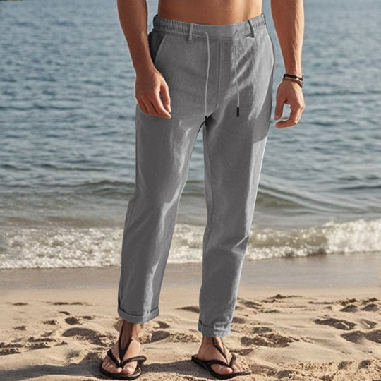 Herren Freizeit-Chino im Leinenlook mit elastischem Bund und schmaler Knöchelpassform Shop Nory