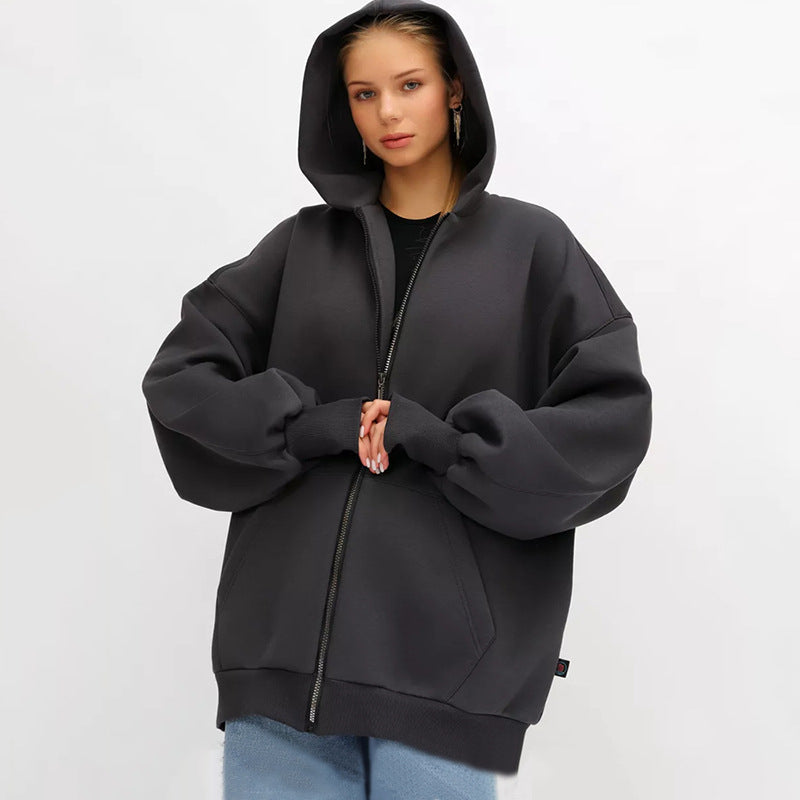 Damen lässiger Oversized Zip-Hoodie mit tiefen Taschen