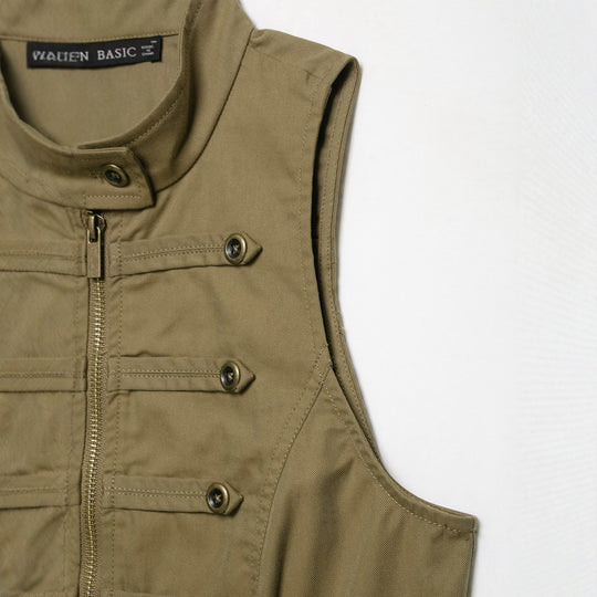 Damen Taillierte Canvas-Weste mit Frontreißverschluss und dekorativen Zierknopfleisten Shop Nory
