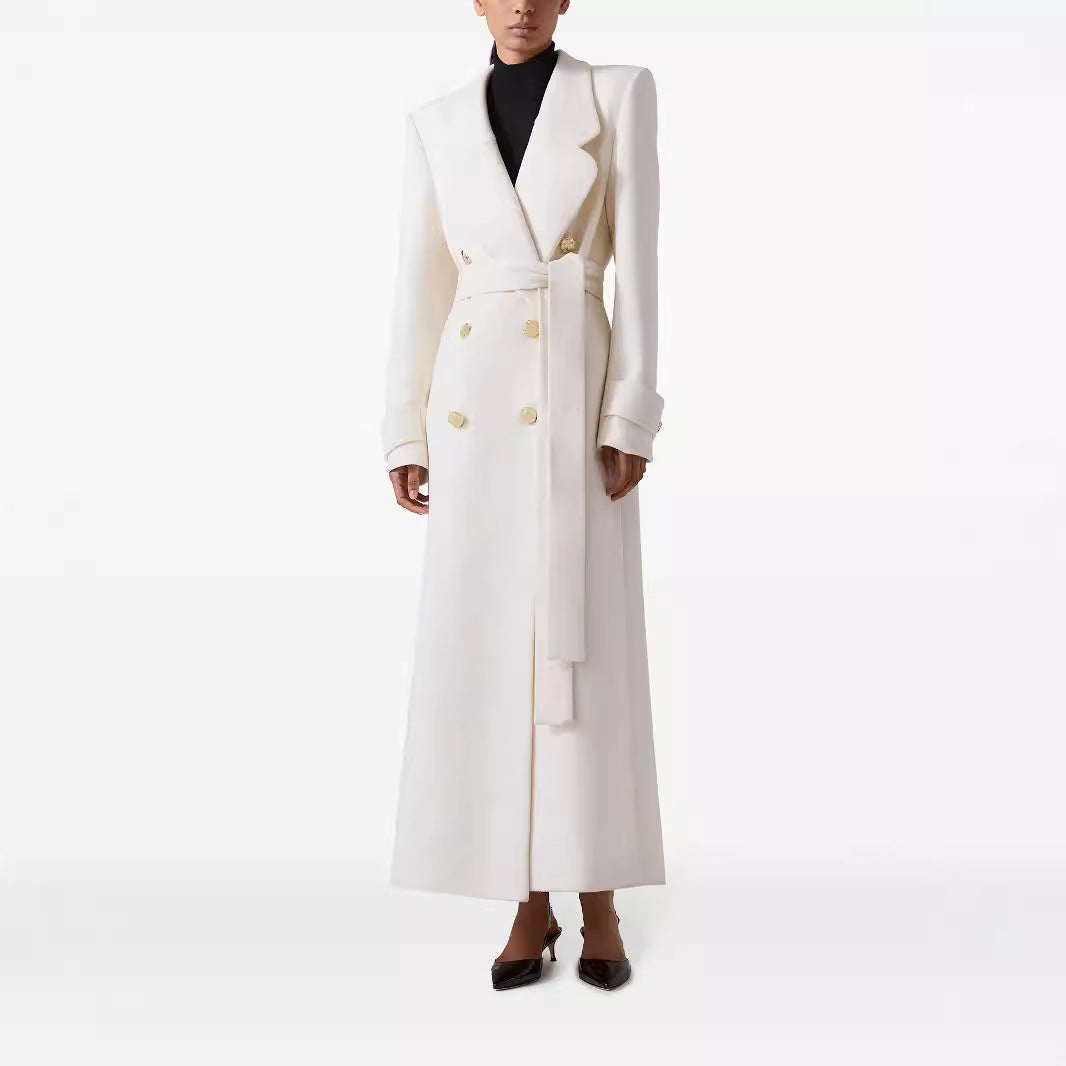 Damen Langer Doppelreihiger Wollmantel mit Taillengürtel Shop Nory